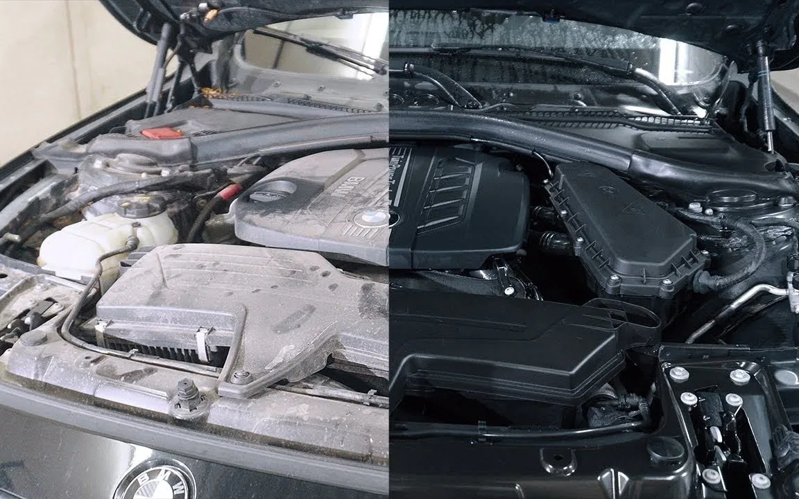 Motorrum före och efter rengöring